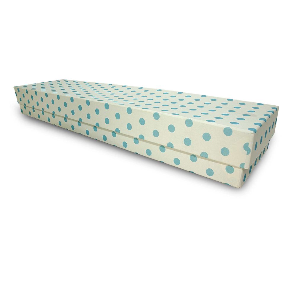 Χειροποίητο Χάρτινο Κουτί Λαμπάδας, Λευκό/Γαλάζιο-Πουά, 42*10*5cm